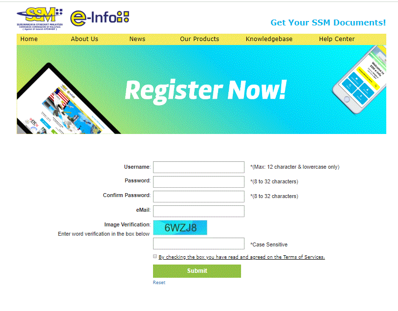 Register for New Registration number in SSM e-info